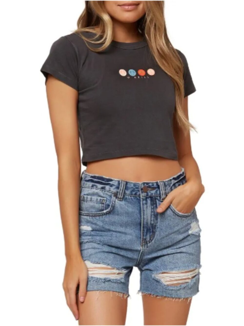 O'NEILL Inner Peace Cropped Graphic T-Shirt Gray Retro X-Large Cotton Boho Surf